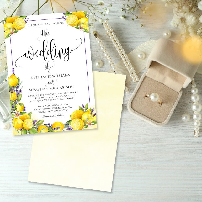 Watercolor Lemon Lavender Boho Wedding Invitation (Watercolor Lemon Lavender Boho Wedding Invitation)