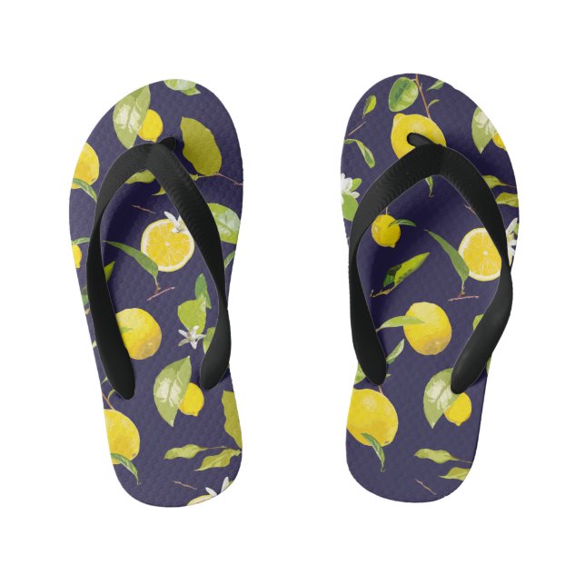 Watercolor Lemon & Leaves 10 Kid's Thongs (Footbed)