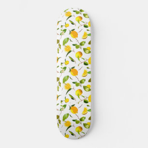 Watercolor Lemon & Leaves 16 Skateboard