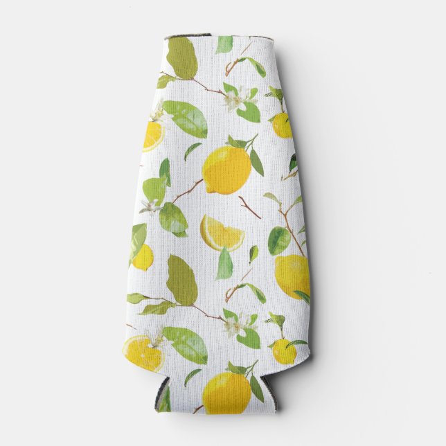 Watercolor Lemon & Leaves 2 Bottle Cooler (Front)
