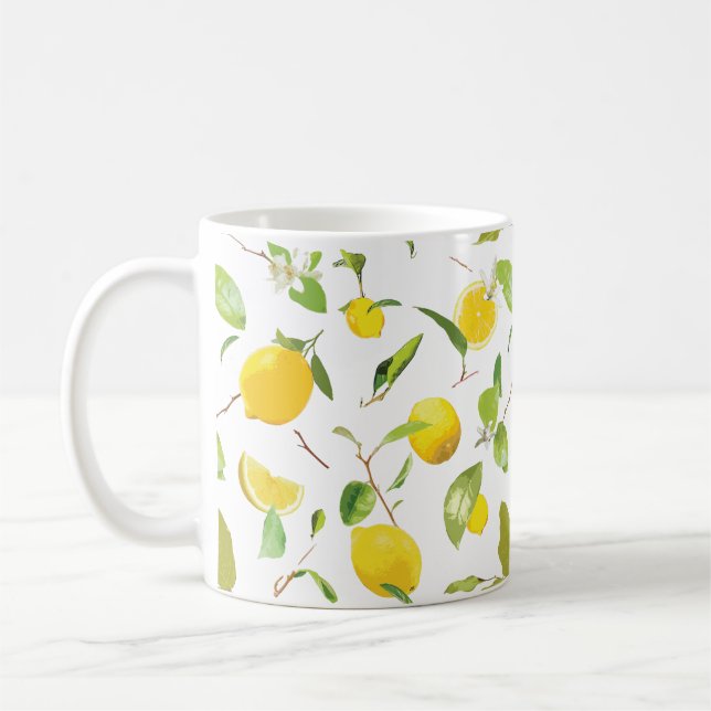 Watercolor Lemon & Leaves 2 Coffee Mug (Left)