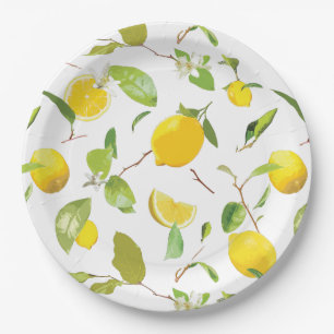 Watercolor Lemon & Leaves 2 Paper Plate