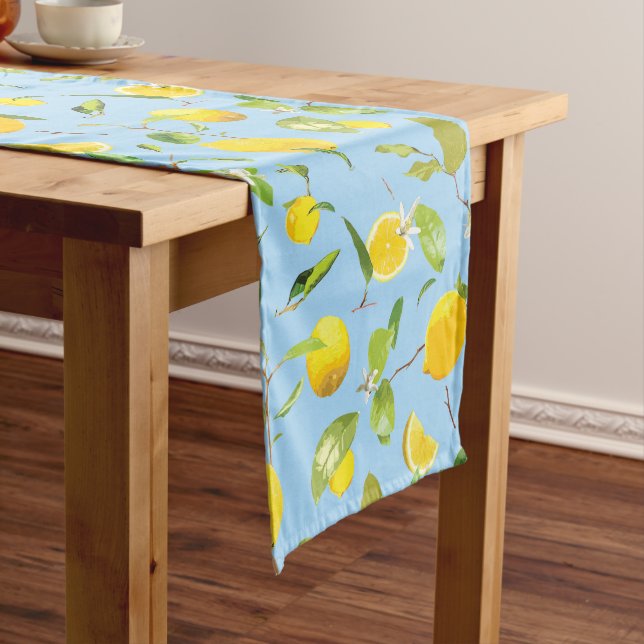 Watercolor Lemon & Leaves 3 Medium Table Runner (In Situ)