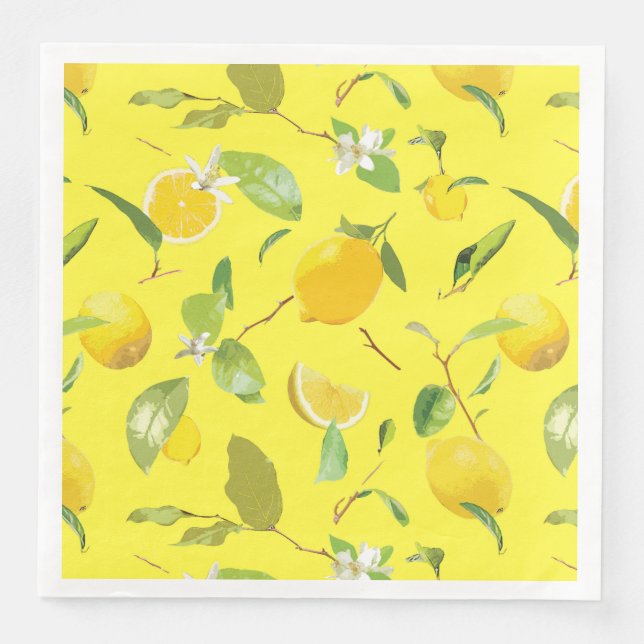 Watercolor Lemon & Leaves 4 Napkin (Front)