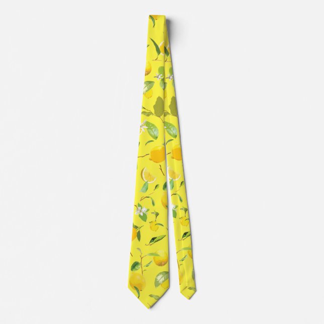 Watercolor Lemon & Leaves 4 Tie (Front)