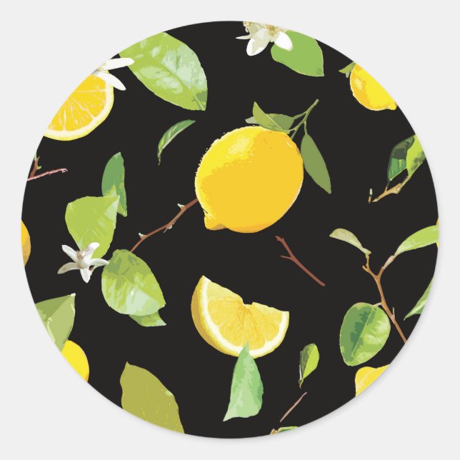 Watercolor Lemon & Leaves Classic Round Sticker (Front)
