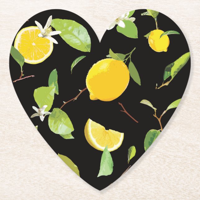 Watercolor Lemon & Leaves Paper Coaster (Front)