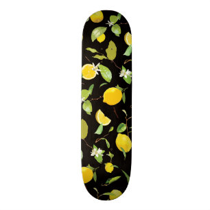 Watercolor Lemon & Leaves Skateboard