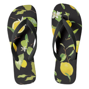 Watercolor Lemon & Leaves Thongs