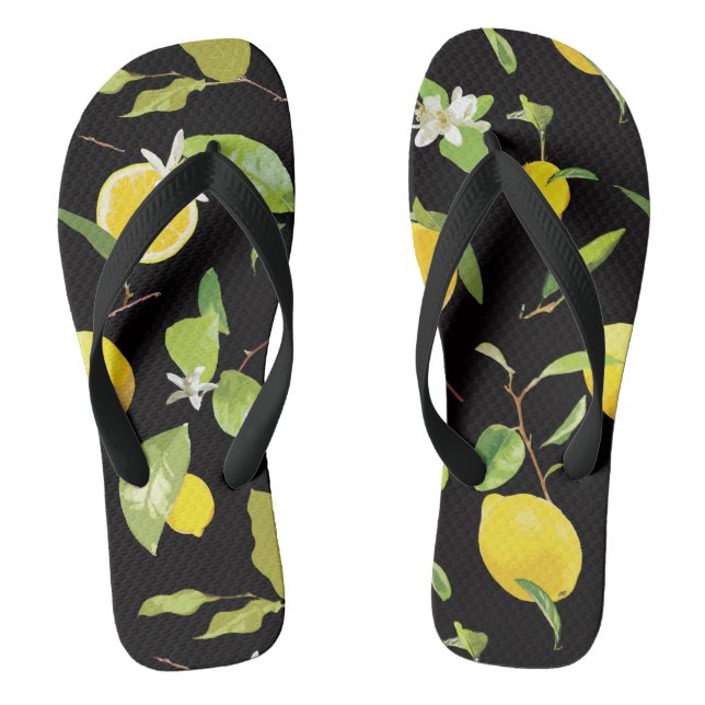Watercolor Lemon & Leaves Thongs (Footbed)