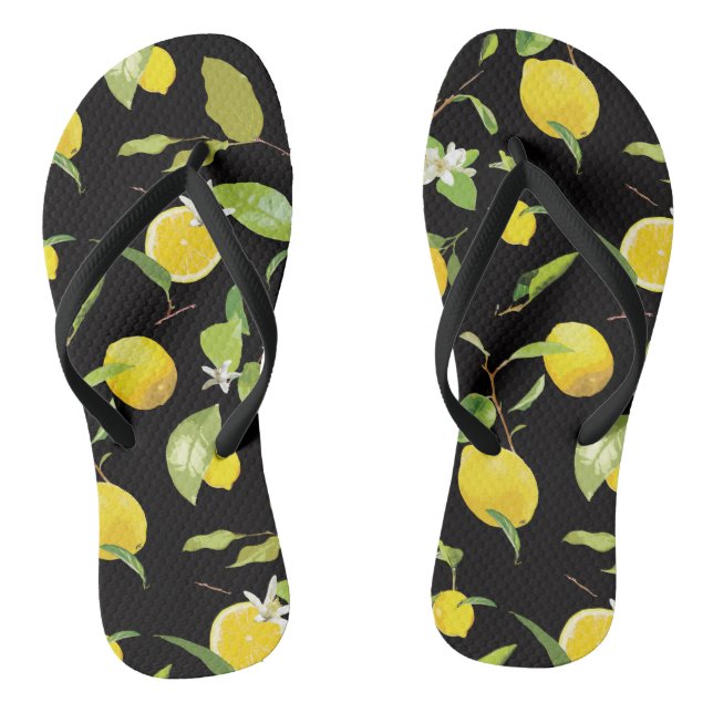 Watercolor Lemon & Leaves Thongs (Footbed)