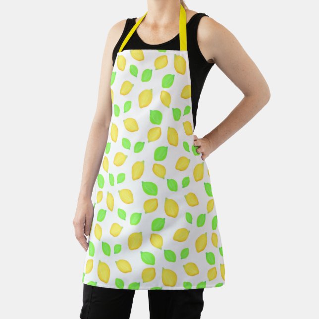 Watercolor Lemon Lime Pattern Apron (Insitu)