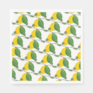 Watercolor Lemon Limes Hand Painted Patterned  Napkin