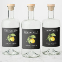 Watercolor Lemon Limoncello Black Bottle Label