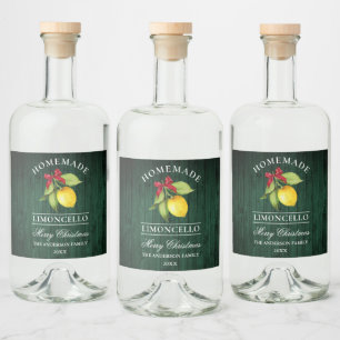 Watercolor Lemon Limoncello Green Wood Christmas Liquor Bottle Label