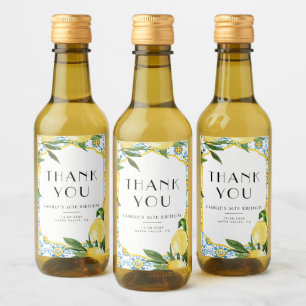 Watercolor Lemon Mediterranean Birthday Thank You Wine Label