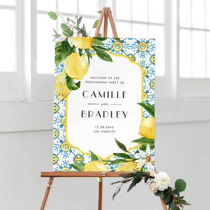 Watercolor Lemon Mediterranean Engagement Party Poster