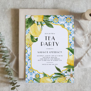 Watercolor Lemon Mediterranean Summer Tea Party Invitation