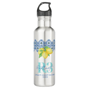 Watercolor Lemon Mediterranean Tile Corporate Logo 710 Ml Water Bottle