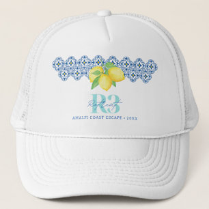 Watercolor Lemon Mediterranean Tile Corporate Logo Trucker Hat