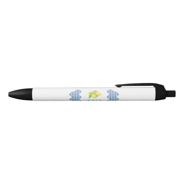 Watercolor Lemon Mediterranean Tile Logo Black Ink Pen (Top)