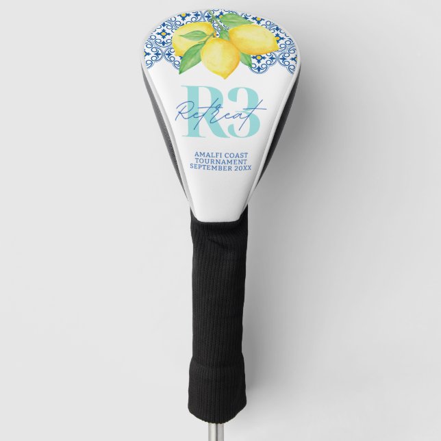 Watercolor Lemon Mediterranean Tile Logo Golf Head Cover (Front)