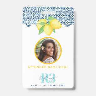 Watercolor Lemon Mediterranean Tile Logo Photo ID Badge