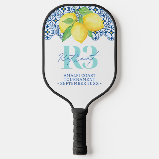 Watercolor Lemon Mediterranean Tile Logo Pickleball Paddle (Front)
