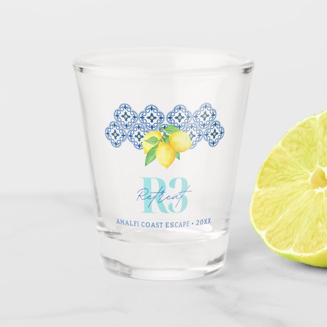 Watercolor Lemon Mediterranean Tile Logo Shot Glass (Front)