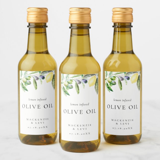 Watercolor Lemon Olive Oil Bottle Fovor Label (Bottles)