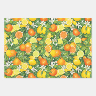 Watercolor Lemon, Orange, and Lime Citrus Wrapping Paper Sheet