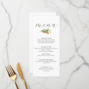 Watercolor Lemon Orange Citrus Bridal Shower Menu