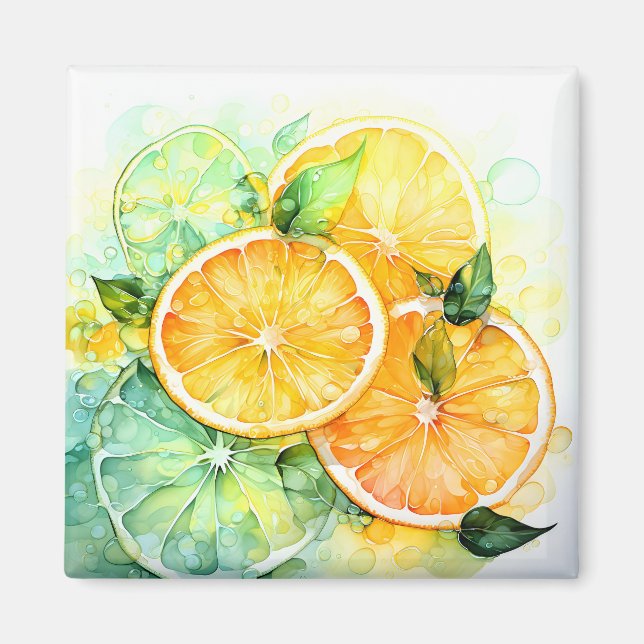 Watercolor Lemon Orange Lime Botanical Kitchen Magnet (Front)