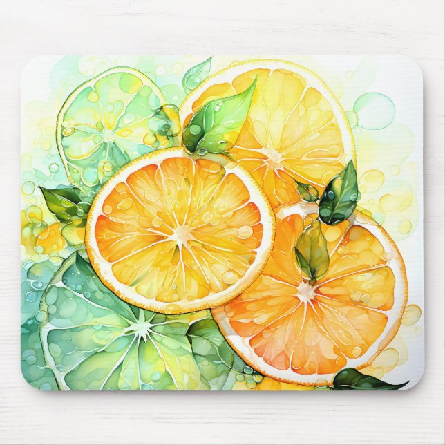 Watercolor Lemon Orange Lime Botanical Kitchen Mouse Pad (Front)