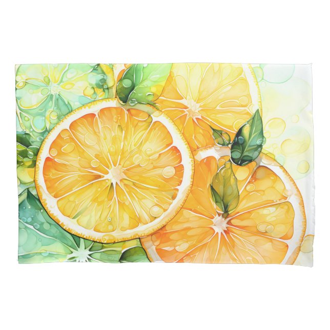 Watercolor Lemon Orange Lime Botanical Kitchen Pillowcase (Front)