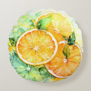 Watercolor Lemon Orange Lime Botanical Kitchen Round Cushion