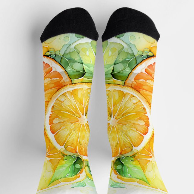 Watercolor Lemon Orange Lime Botanical Kitchen Socks (Top)