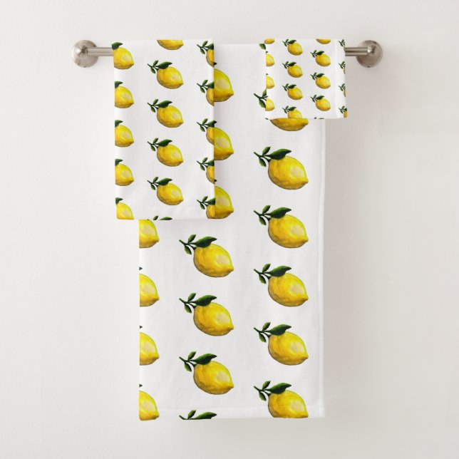 Watercolor lemon painting  bath towel set (Insitu)