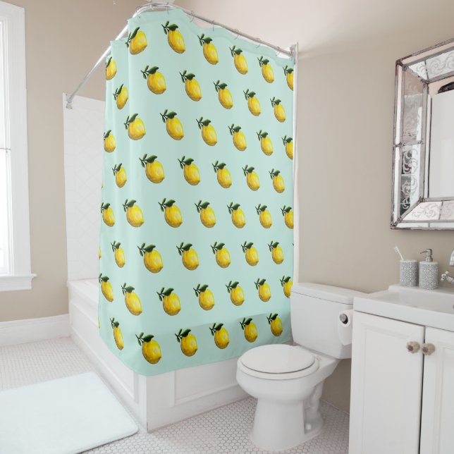 Watercolor lemon painting pastel fruit shower curtain (In Situ)