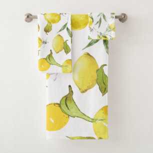 Watercolor Lemon Pattern Bath Towel Set