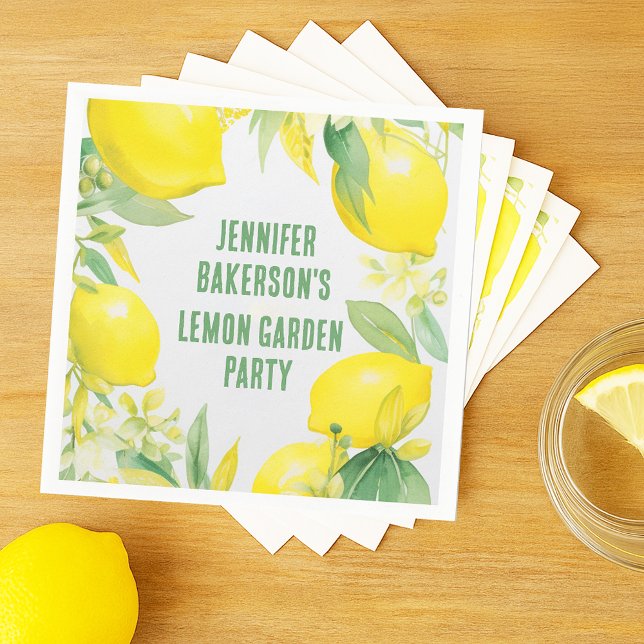 Watercolor Lemon Pattern Birthday Party Napkin (Watercolor Lemon Pattern Birthday Party Napkins
)