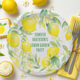 Watercolor Lemon Pattern Birthday Party Paper Plate