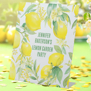 Watercolor Lemon Pattern Birthday Party Pedestal Sign
