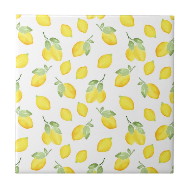 Watercolor Lemon Pattern Ceramic Tile (Front)