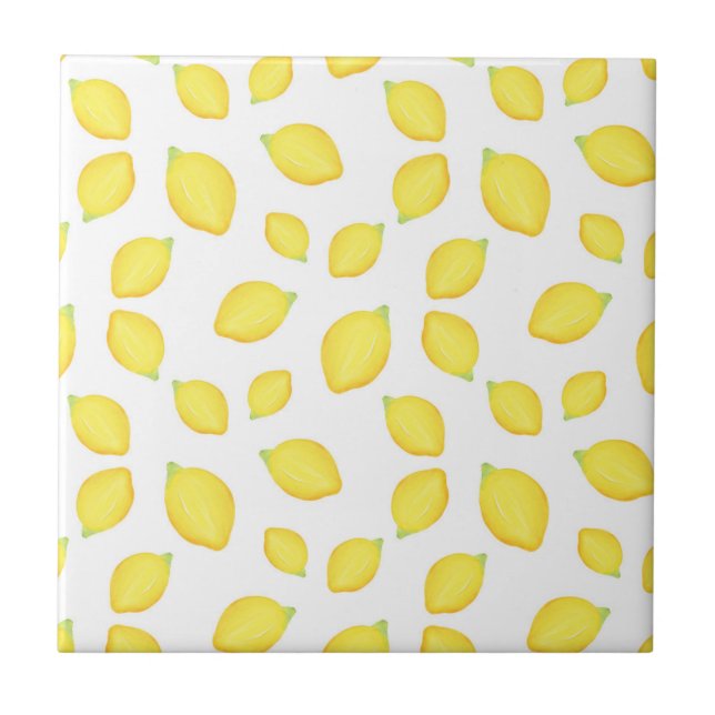Watercolor Lemon Pattern Ceramic Tile (Front)