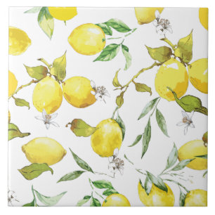Watercolor Lemon Pattern Ceramic Tile