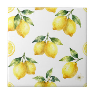 Watercolor Lemon Pattern Ceramic Tile
