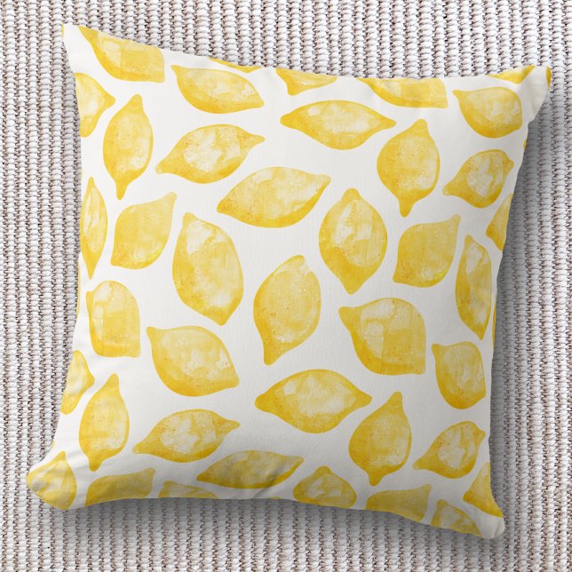 Watercolor Lemon Pattern Citrus Cushion (Watercolor lemon citrus watercolor pattern throw pillow)