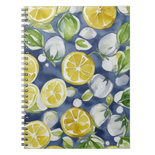 Watercolor Lemon Pattern Citrus Notebook