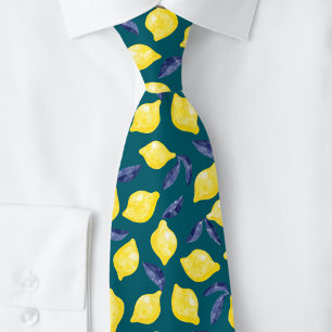 Watercolor Lemon Pattern Citrus Teal Green Tie